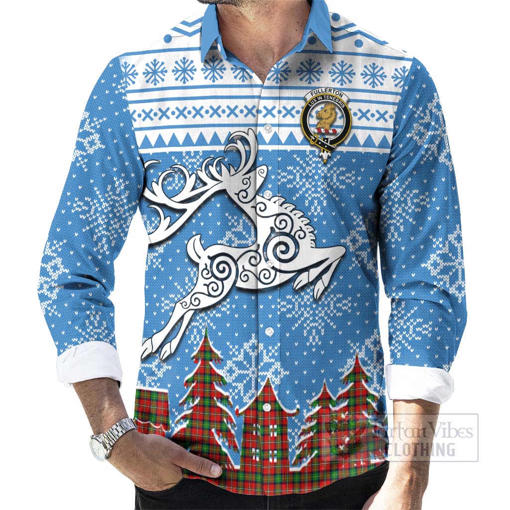 Fullerton Clan Christmas Long Sleeve Button Shirt Celtic Reindeer Style - Tartan Vibes Clothing