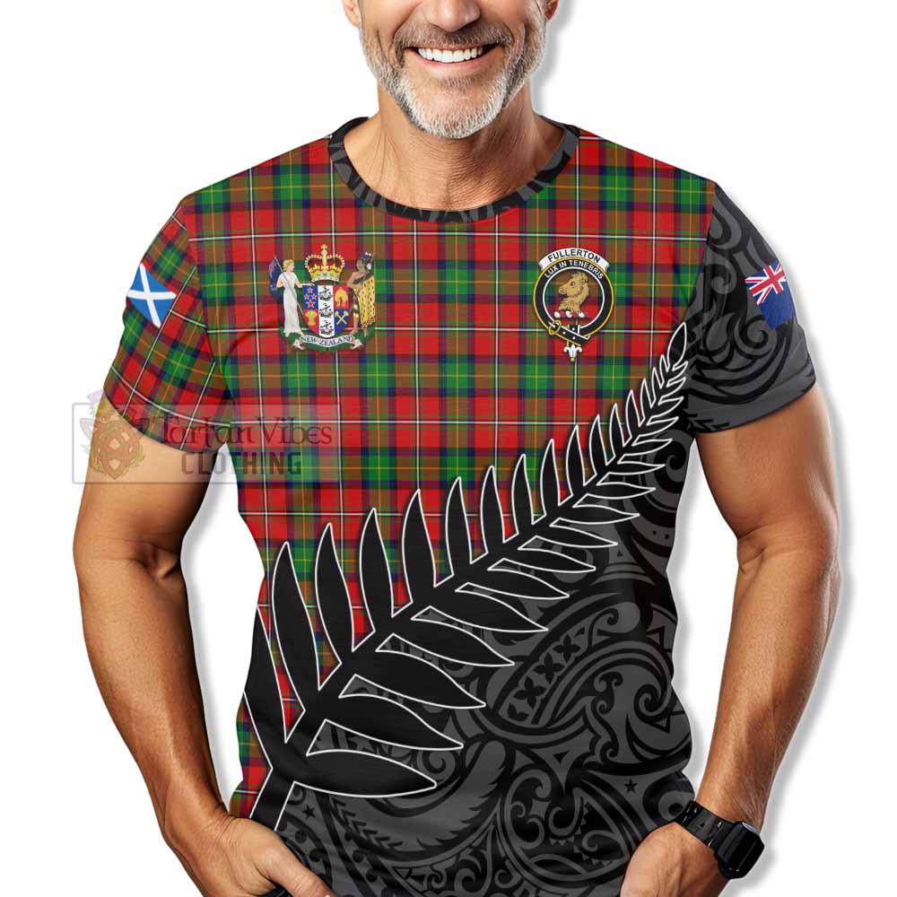 Fullerton Crest Tartan T-Shirt with New Zealand Silver Fern Half Style - Tartan Vibes Clothing