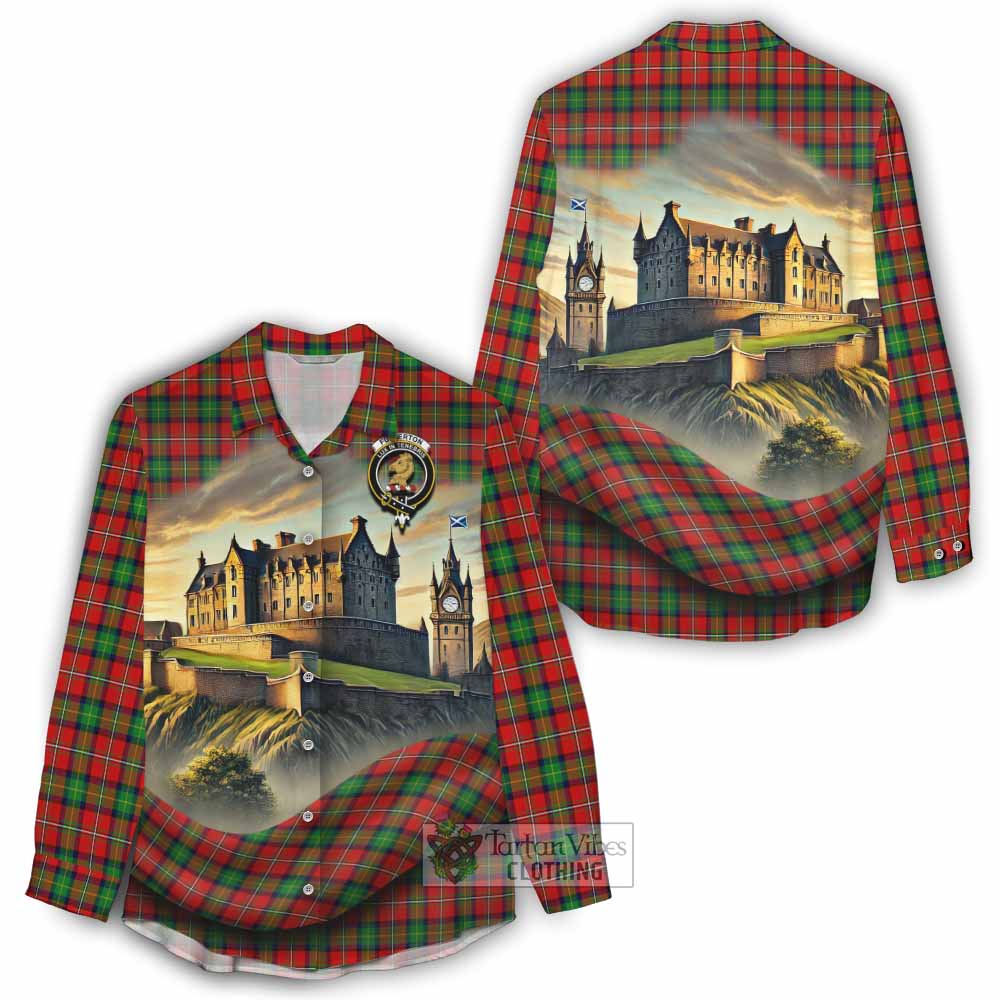 Fullerton Tartan Family Crest Women's Casual Shirt with Scottish Ancient Castle Style - Tartan Vibes Clothing
