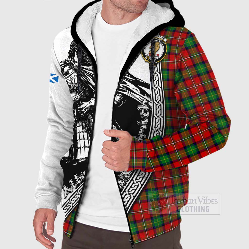 Fullerton Tartan Clan Crest Sherpa Hoodie with Highlander Warrior Celtic Style Unisex - Tartan Vibes Clothing