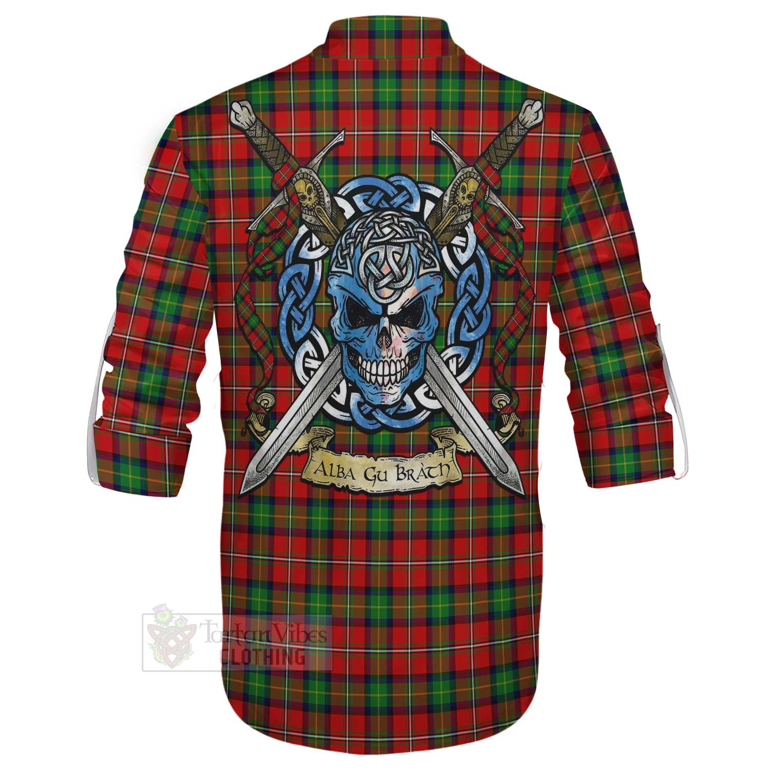 Fullerton Tartan Ghillie Kilt Shirt with Family Crest Celtic Skull Style - Tartan Vibes Clothing