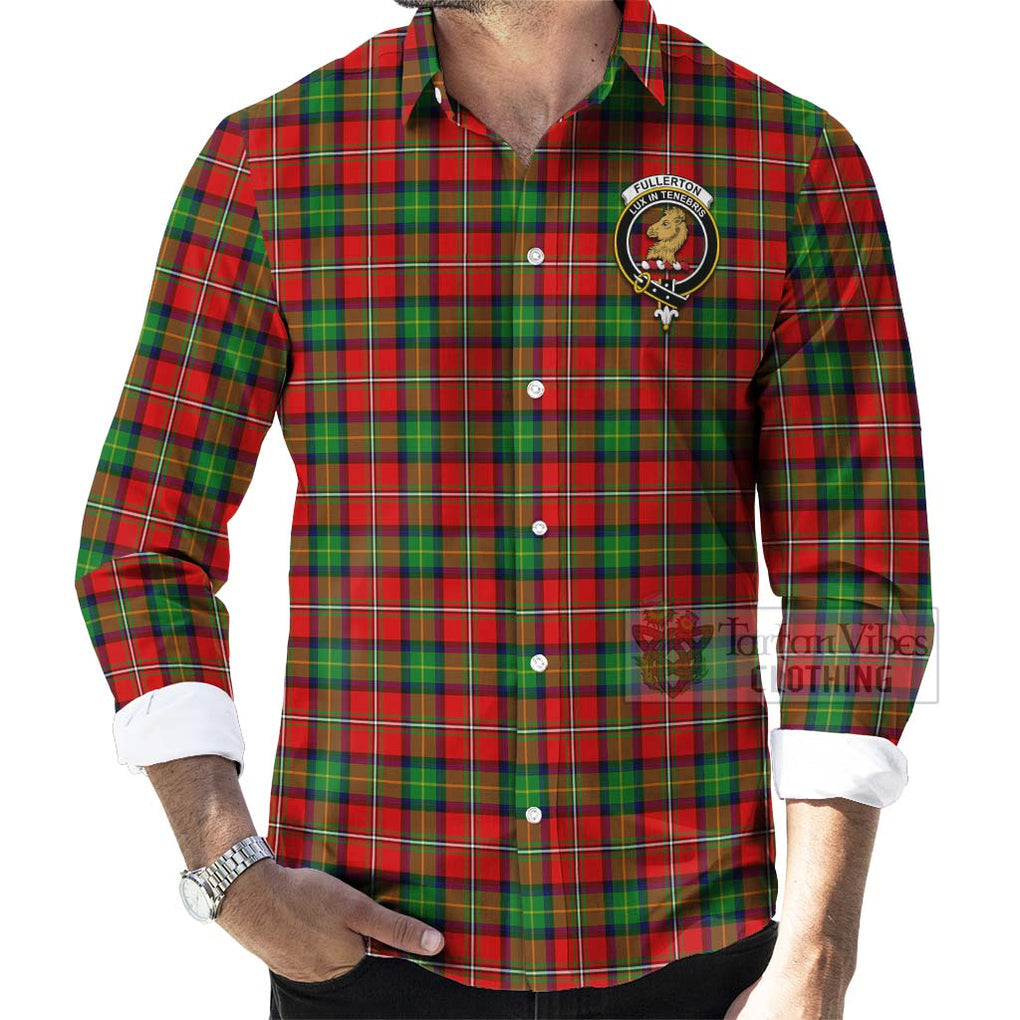 Fullerton Tartan Long Sleeve Button Shirt with Family Crest Celtic Skull Style - Tartan Vibes Clothing