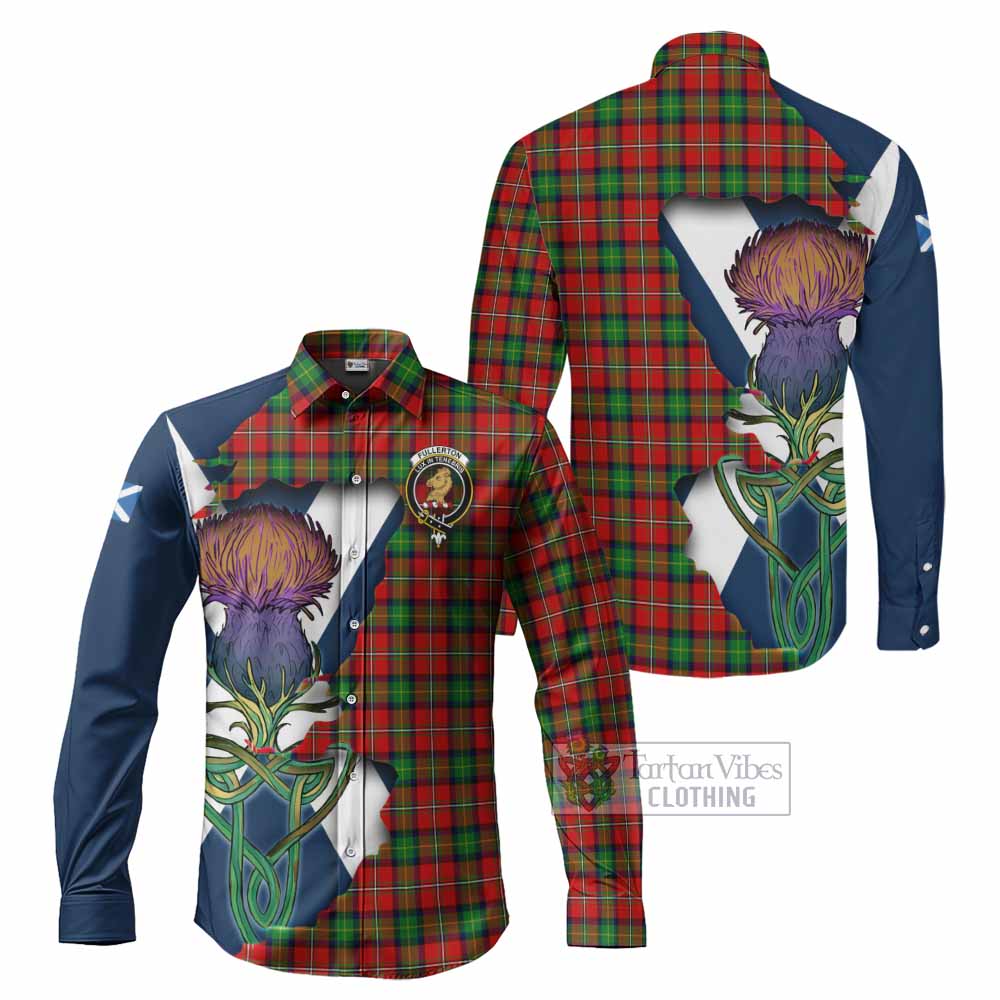 Tartan Vibes Clothing Fullerton Tartan Family Crest Long Sleeve Button Shirt Scottish Thistle Celtic Inspired