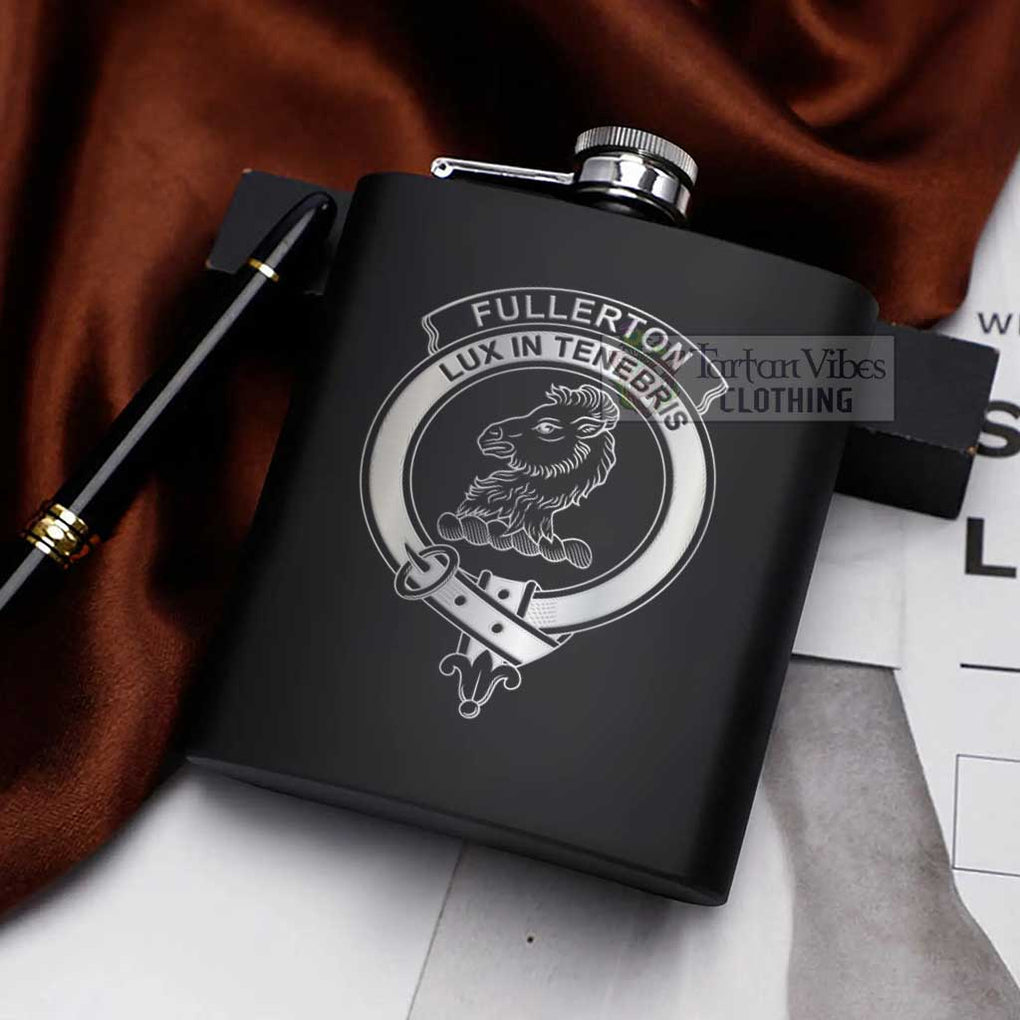 Fullerton Crest Hip Flask Set 7oz Black Stainless Steel with A Gift Box - 2D-tartanvibesclothing