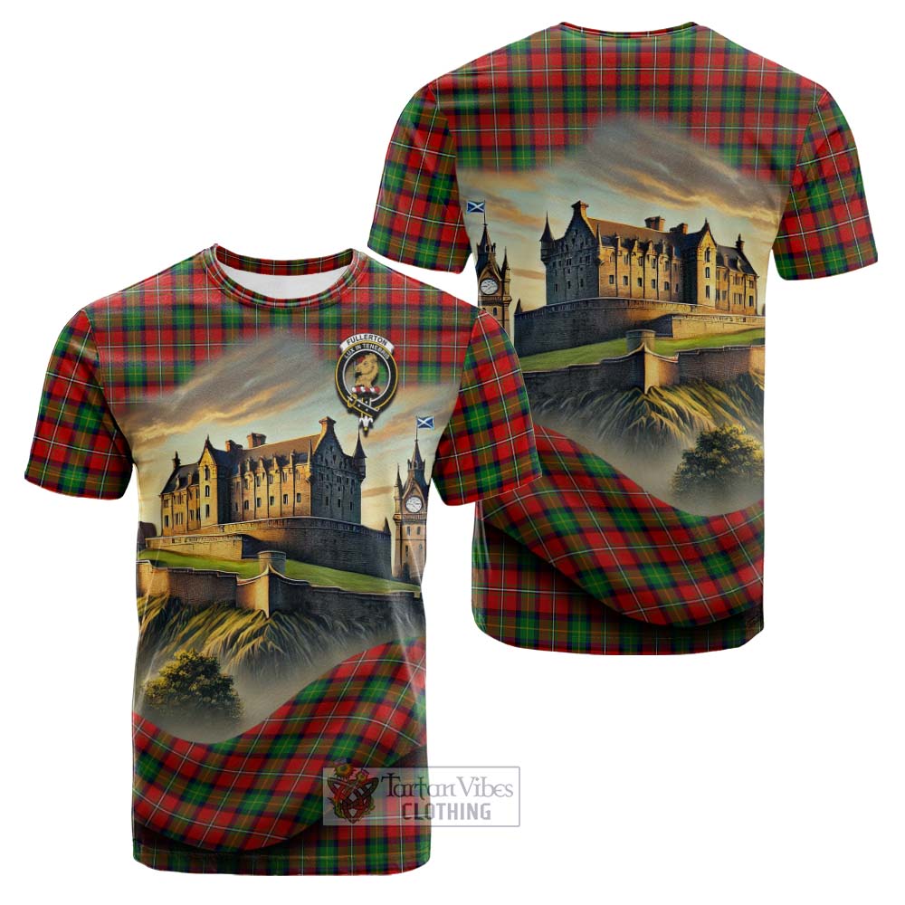 Fullerton Tartan Family Crest Cotton T-shirt with Scottish Ancient Castle Style - Tartan Vibes Clothing