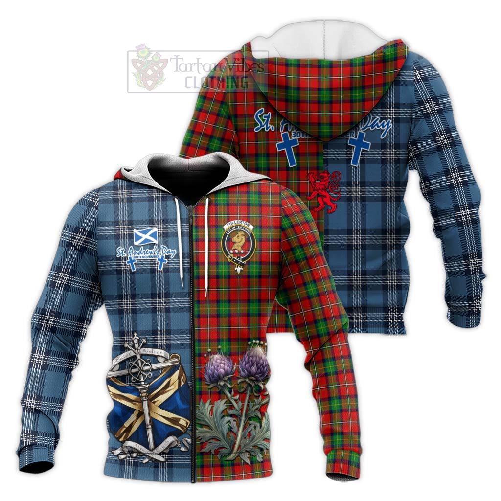 Fullerton Tartan Knitted Hoodie Happy St. Andrew's Day Half Tartan Style Unisex Knitted Zip Hoodie - Tartan Vibes Clothing