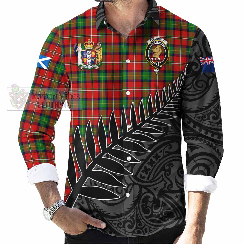 Fullerton Crest Tartan Long Sleeve Button Shirt with New Zealand Silver Fern Half Style - Tartan Vibes Clothing