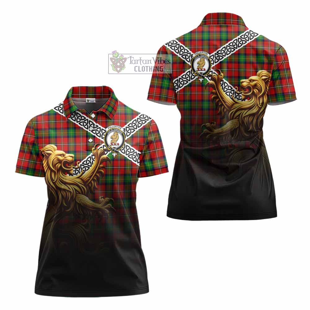 Fullerton Crest Tartan Women's Polo Shirt with Golden Lion Emblem Celtic Style - Tartan Vibes Clothing