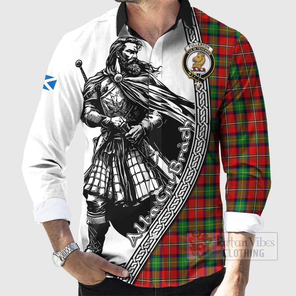 Fullerton Tartan Clan Crest Long Sleeve Button Shirt with Highlander Warrior Celtic Style - Tartan Vibes Clothing
