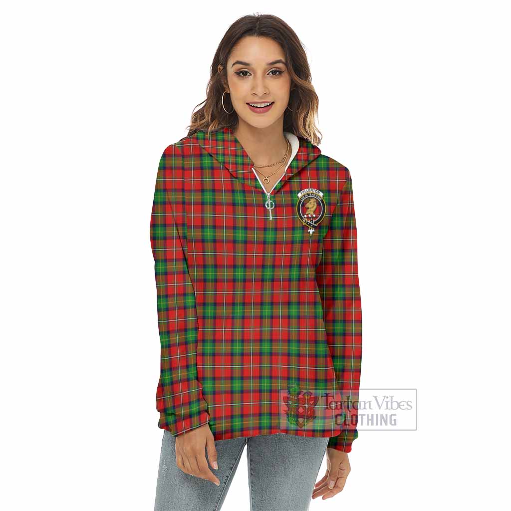 Fullerton Tartan Women's Borg Fleece Hoodie with Half Zip with Family Crest - Tartan Vibes Clothing