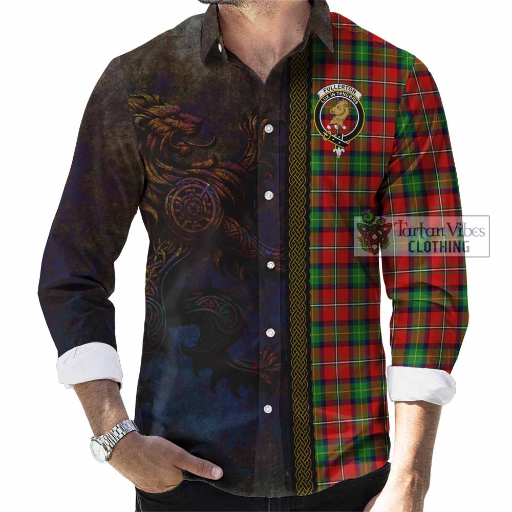 Fullerton Tartan Family Crest Long Sleeve Button Shirt Alba Gu Brath Be Brave Lion Ancient Style - Tartan Vibes Clothing