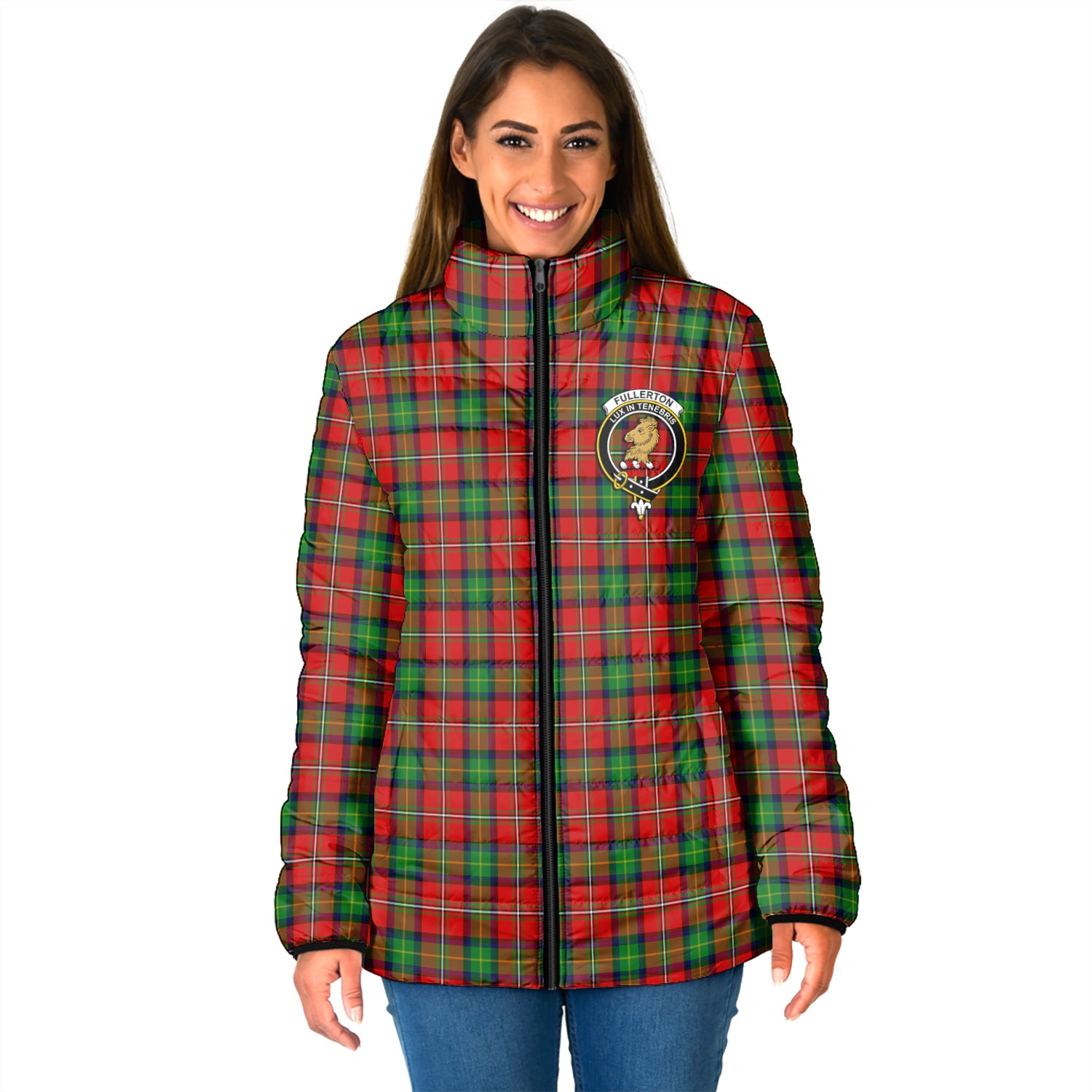 Fullerton Tartan Padded Jacket with Family Crest - Tartan Vibes Clothing