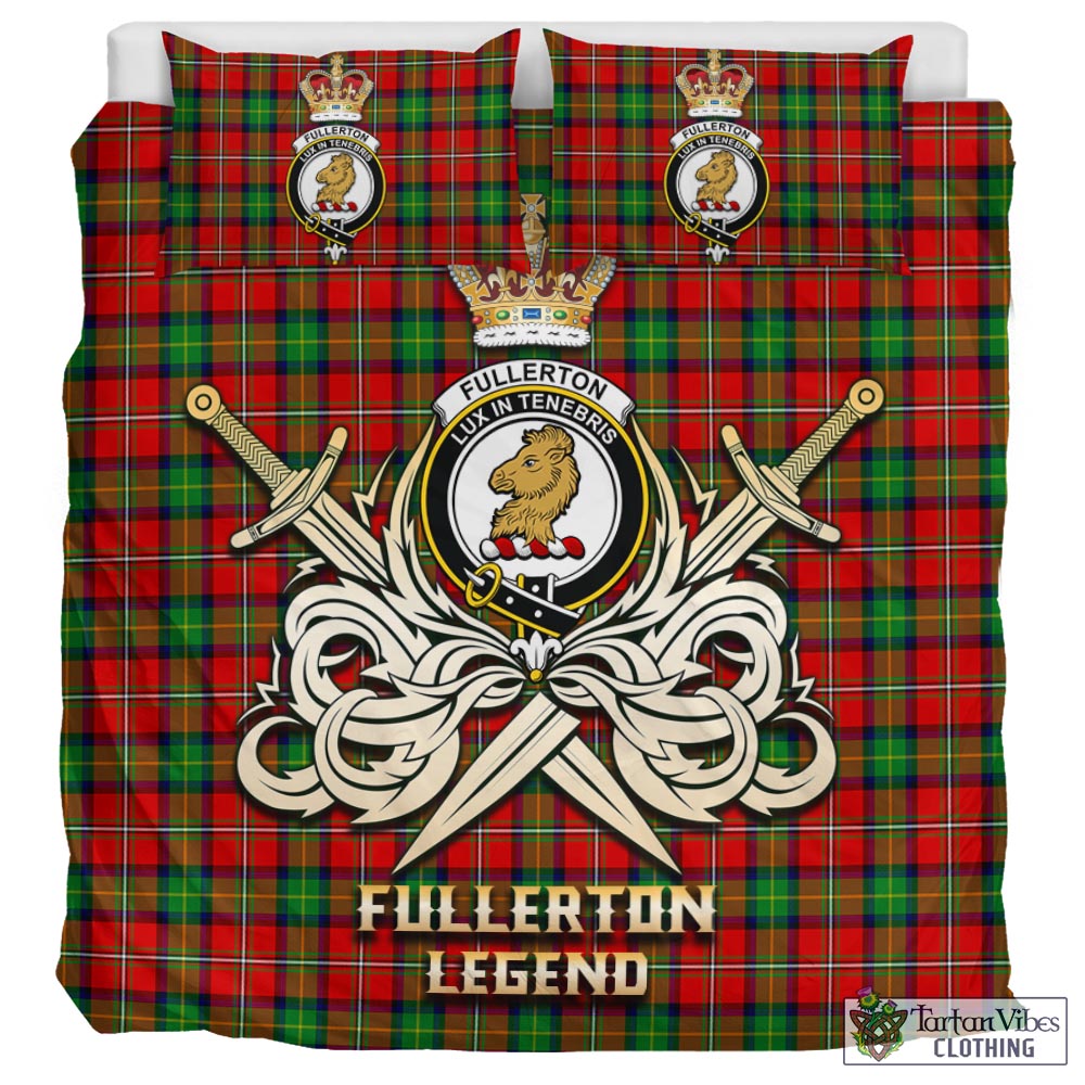 Tartan Vibes Clothing Fullerton Tartan Bedding Set with Clan Crest and the Golden Sword of Courageous Legacy