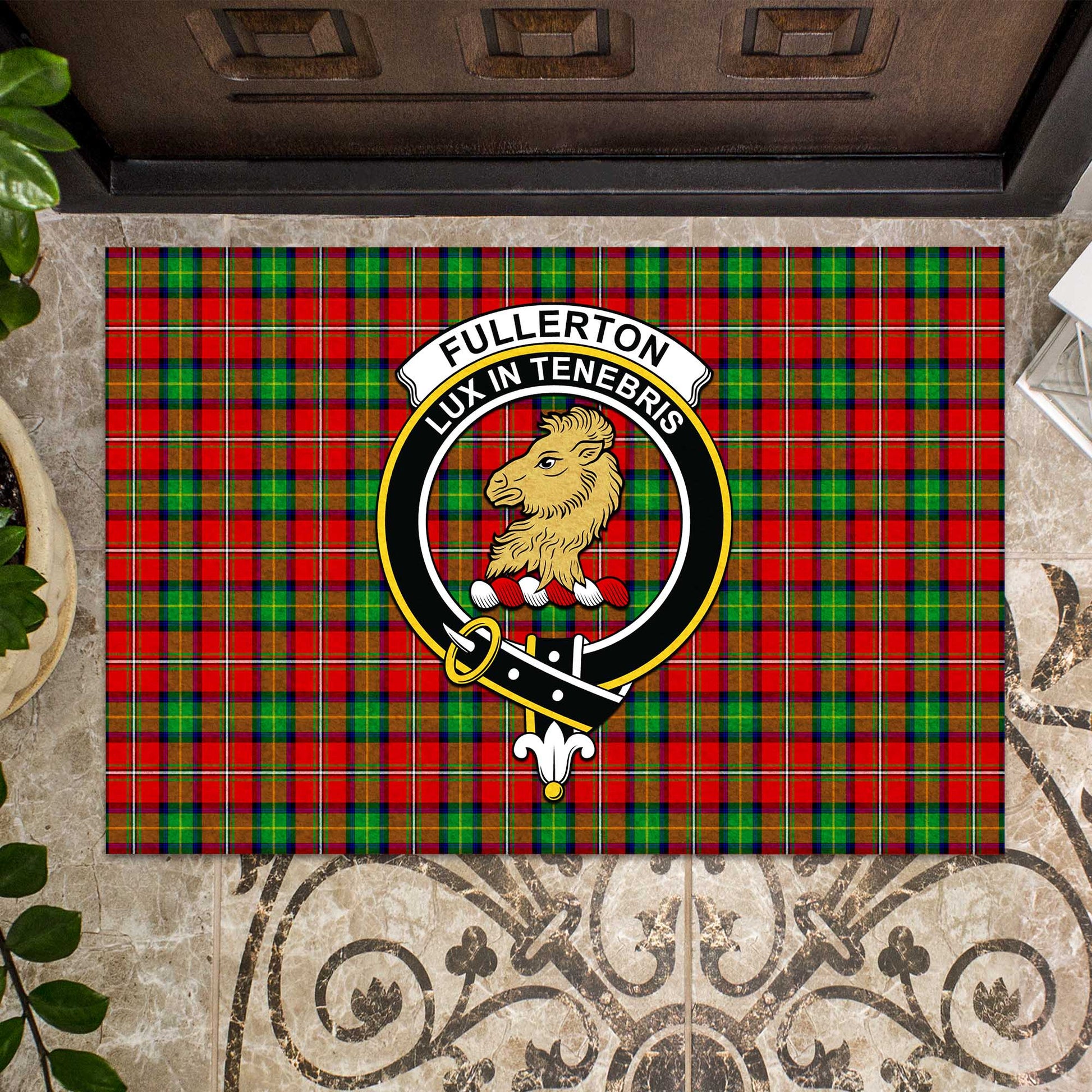Fullerton Tartan Rubber Doormat with Family Crest - Tartan Vibes Clothing