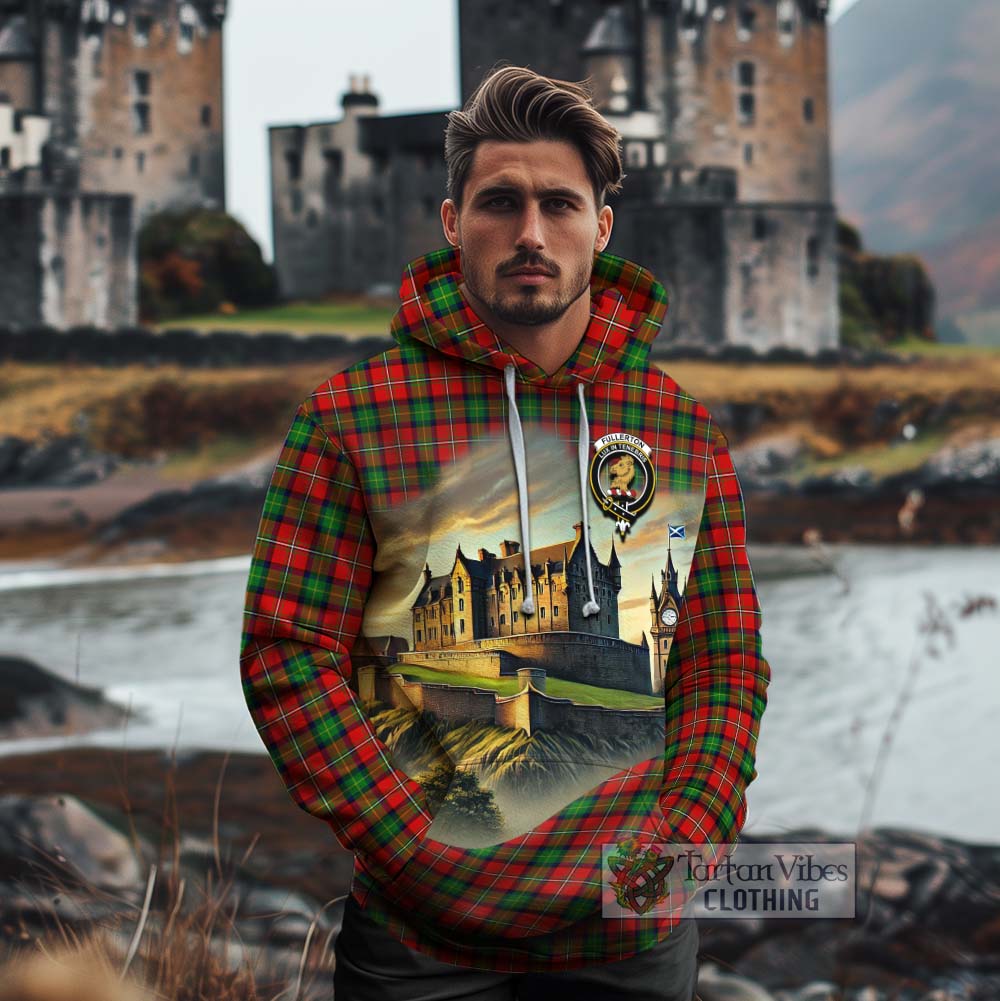 Fullerton Tartan Family Crest Cotton Hoodie with Scottish Ancient Castle Style - Tartan Vibes Clothing