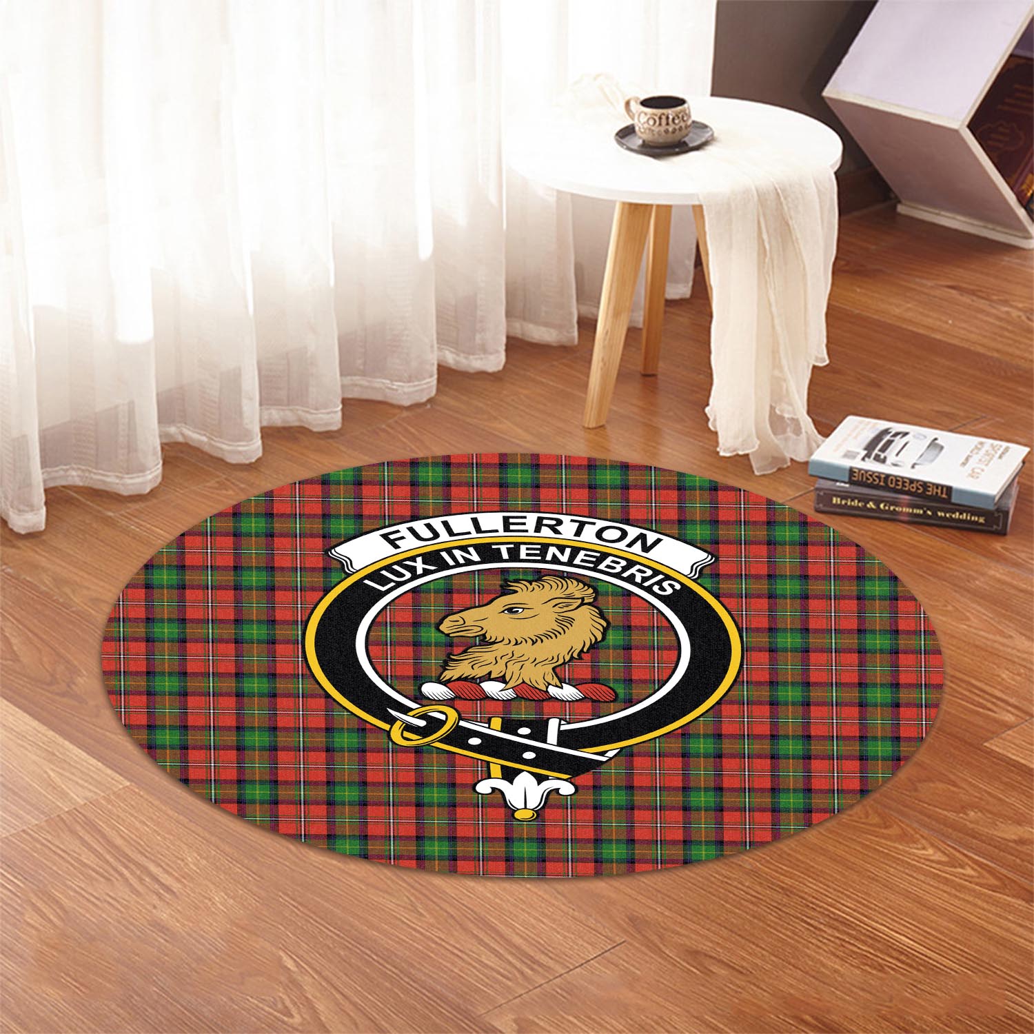 fullerton-tartan-round-rug-with-family-crest