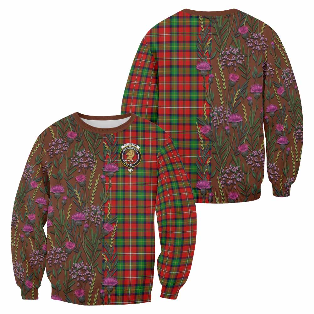 Fullerton Family Crest Tartan Sweatshirt Scottish Thistle Flower Pattern Half Style - Tartan Vibes Clothing