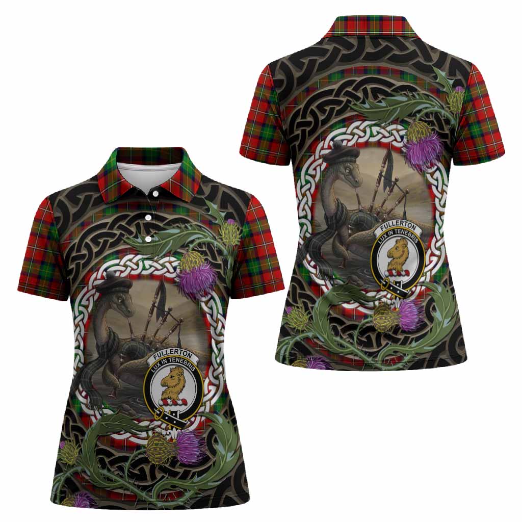 Fullerton Tartan Crest Bagpipe Nessie Women Polo Shirt Scottish Loch Ness Monster Celtic Thistle