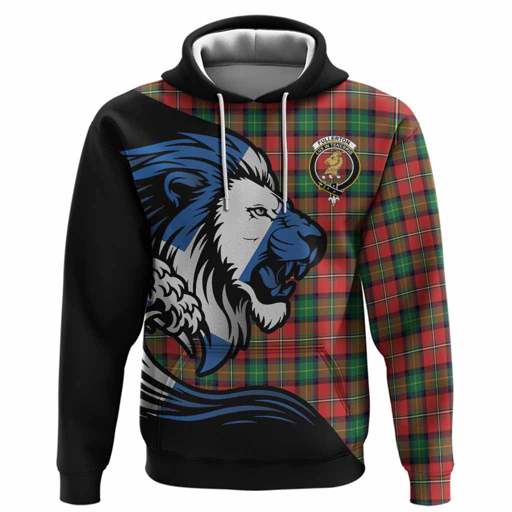 Fullerton Tartan Crest Hoodie Scottish Golden Lions Wave Flow