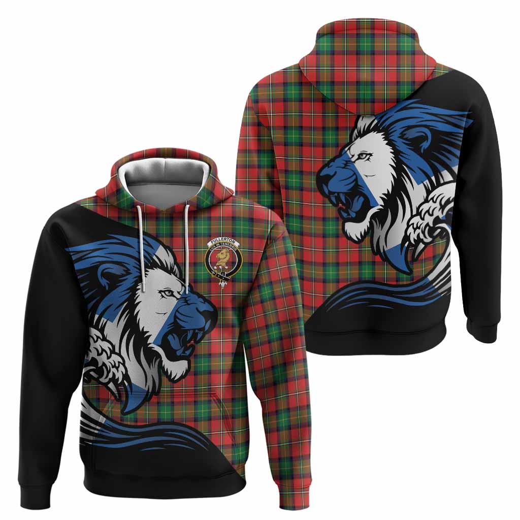 Fullerton Tartan Crest Hoodie Scottish Golden Lions Wave Flow