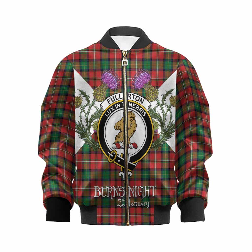 Fullerton Tartan Family Crest Kid Bomber Jacket Scottish Burns Night Thistle Floral