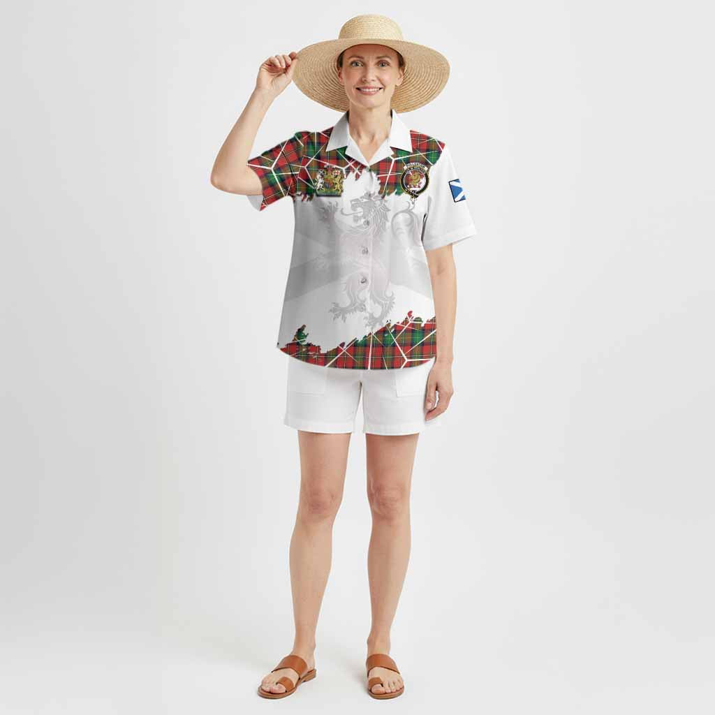 Fullerton Tartan Hawaiian Shirt with Family Crest and Lion Rampant Grunge Style