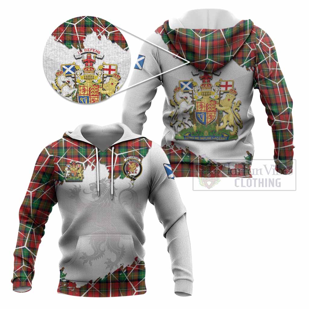 Fullerton Tartan Knitted Hoodie with Family Crest and Lion Rampant Grunge Style