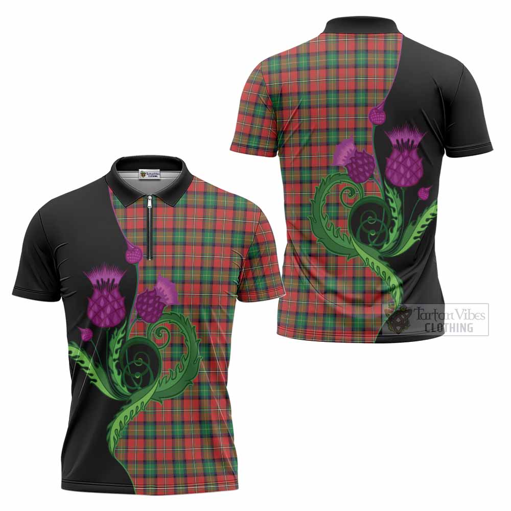 Fullerton Tartan Zipper Polo Shirt Traditional Scottish Thistle