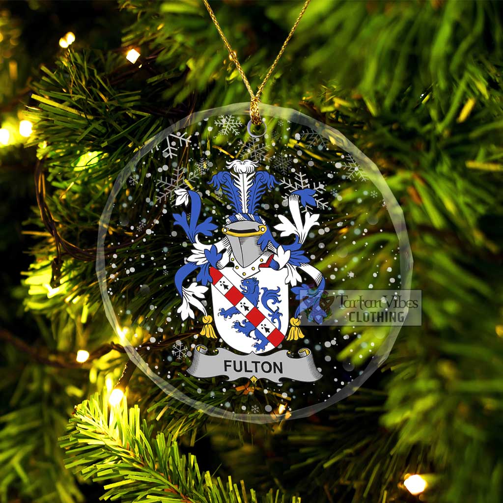 Tartan Vibes Clothing Fulton Irish Clan Christmas Glass Ornament with Coat of Arms