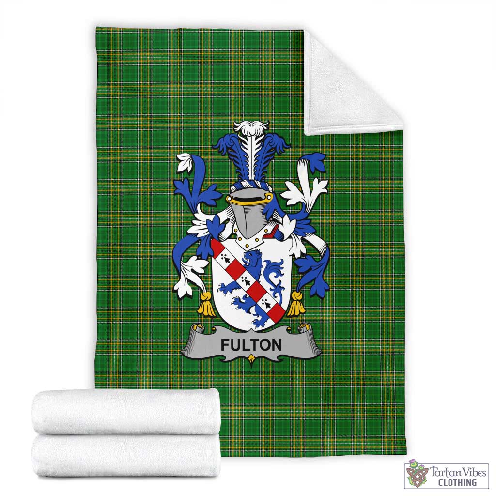 Tartan Vibes Clothing Fulton Irish Clan Tartan Blanket with Coat of Arms
