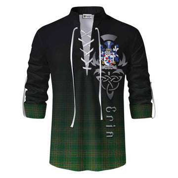 Fulton Irish Clan Ghillie Kilt Shirt with Coat of Arms Erin Go Bragh Celtic Inspired