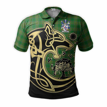 Fulton Irish Tartan Polo Shirt with Coat of Arms Celtic Wolf Style