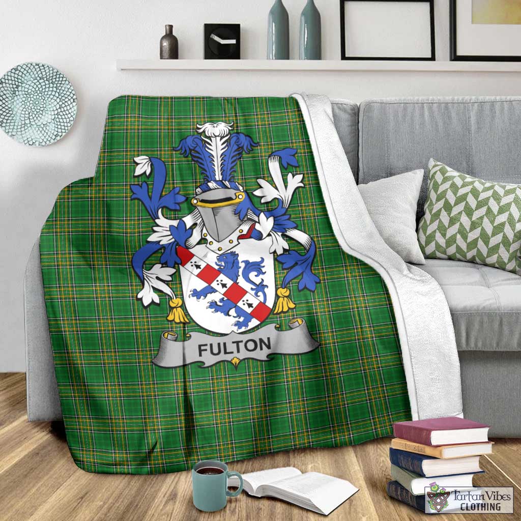Tartan Vibes Clothing Fulton Irish Clan Tartan Blanket with Coat of Arms