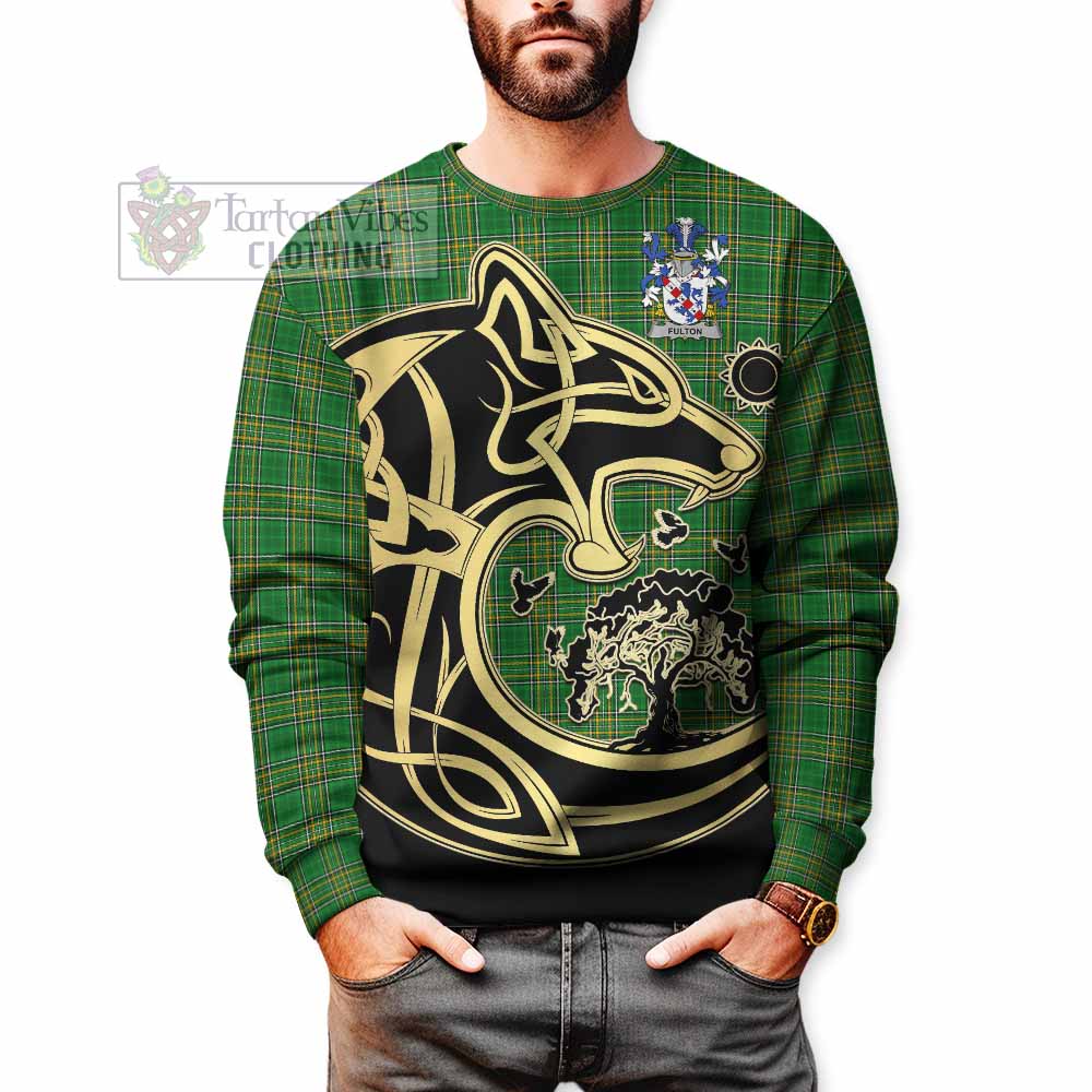 Fulton Irish Tartan Sweatshirt with Coat of Arms Celtic Wolf Style - Tartan Vibes Clothing