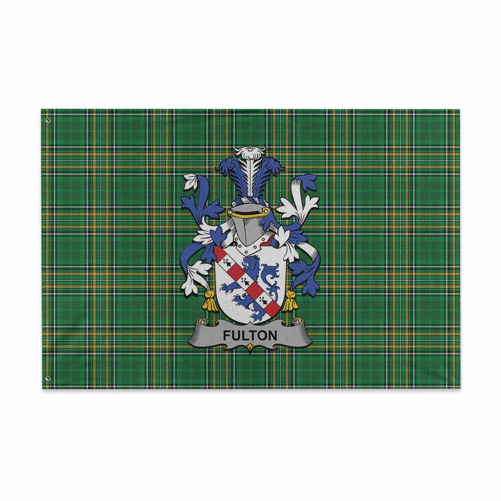 Tartan Vibes Clothing Fulton Irish Clan Tartan House Flag with Coat of Arms