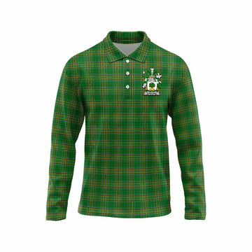 Tartan Vibes Clothing Furlong Irish Clan Tartan Long Sleeve Polo Shirt with Coat of Arms