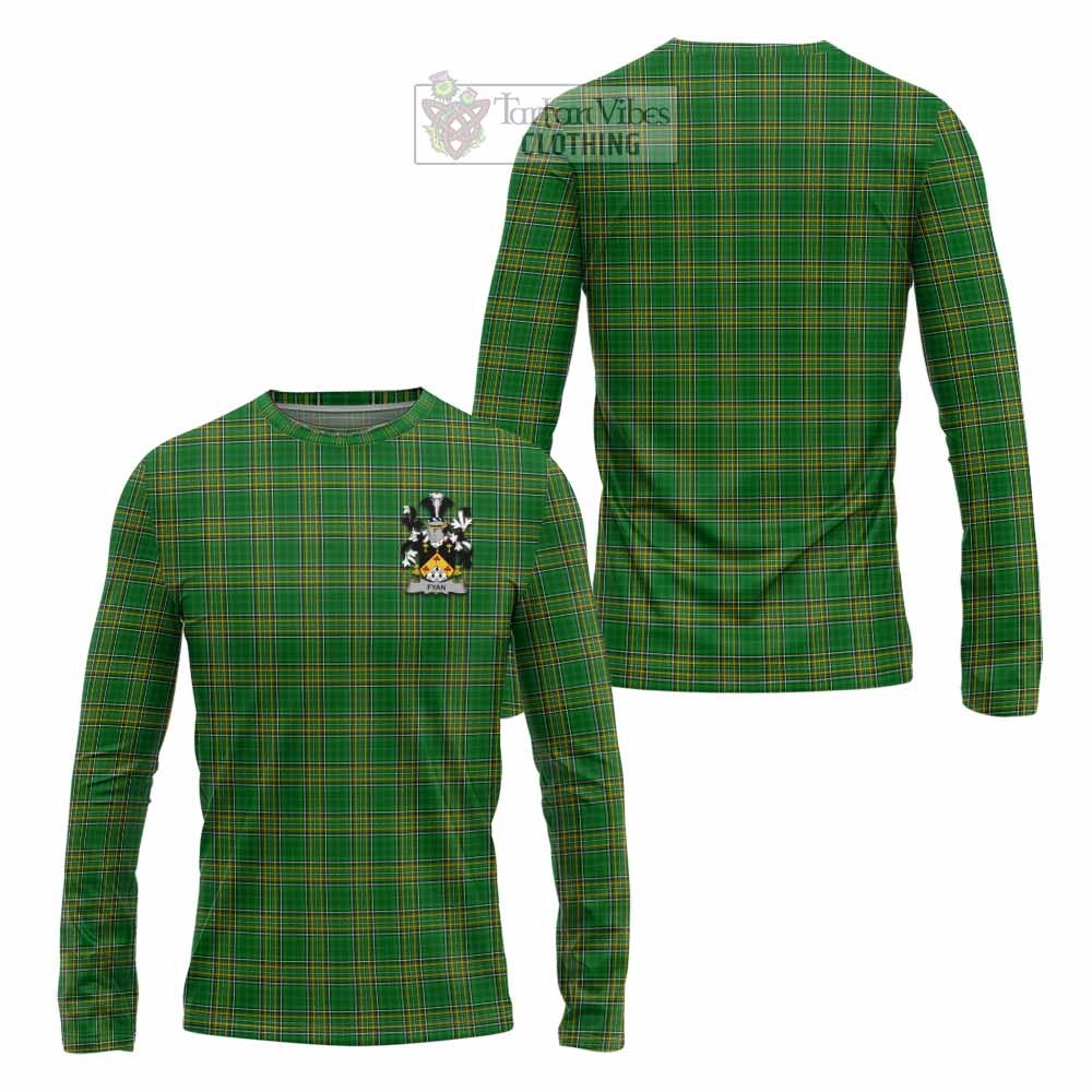 Tartan Vibes Clothing Fyan Irish Clan Tartan Long Sleeve T-Shirt with Coat of Arms
