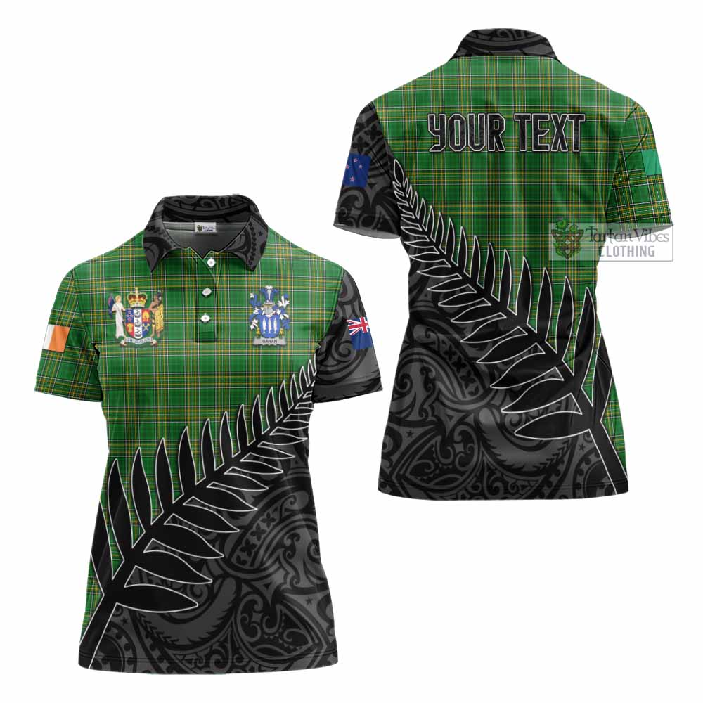 Tartan Vibes Clothing Gahan Irish Clan Tartan Women's Polo Shirt with Coat of Arms New Zealand Silver Fern Half Style
