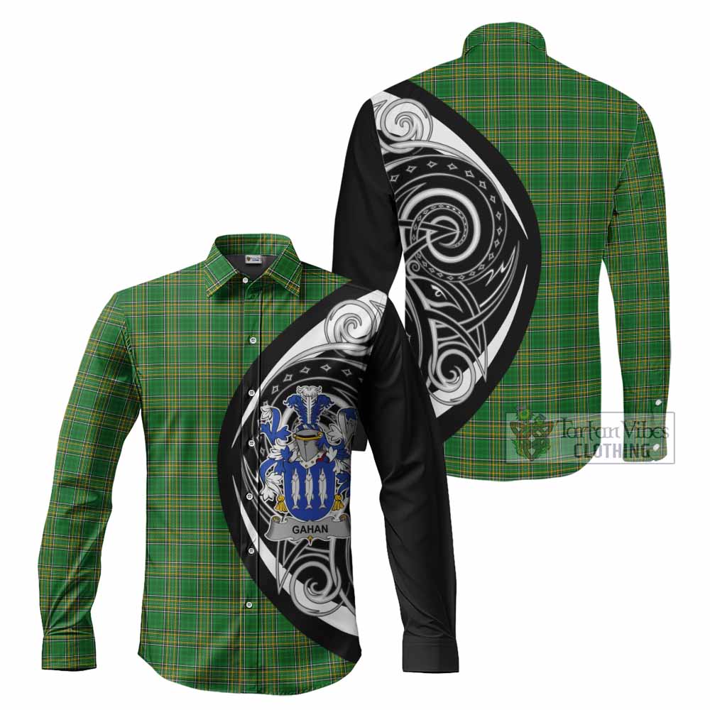 Tartan Vibes Clothing Gahan Irish Clan Long Sleeve Button Shirt Celtic Circle Style