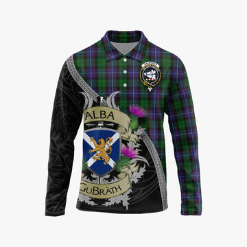 Galbraith Tartan Family Crest Long Sleeve Polo Shirt Lion Rampant Royal Thistle Shield Celtic Inspired