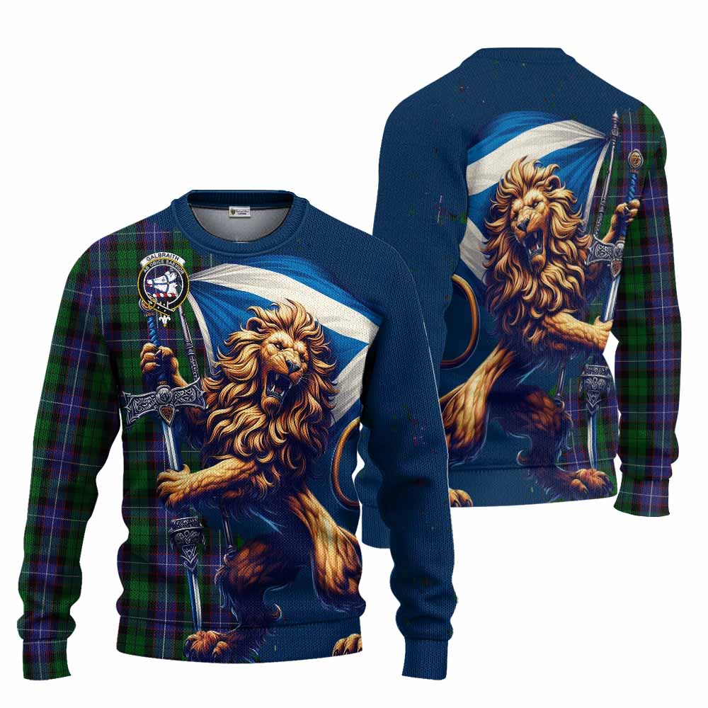 Tartan Vibes Clothing Galbraith Tartan Family Crest Knitted Sweater with Scottish Majestic Lion