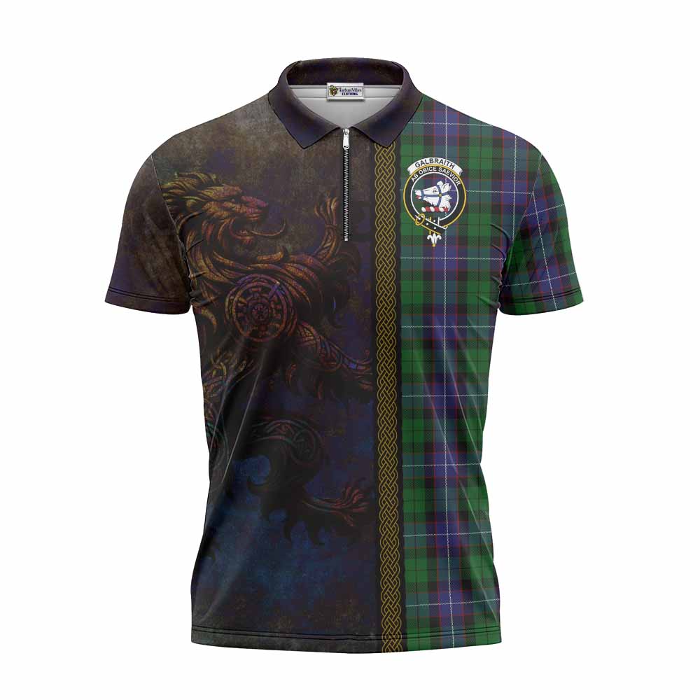 Tartan Vibes Clothing Galbraith Tartan Family Crest Zipper Polo Shirt Alba Gu Brath Be Brave Lion Ancient Style
