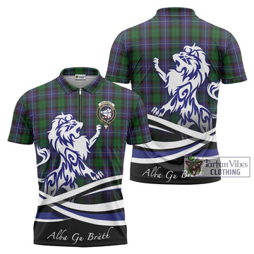 Galbraith Tartan Zipper Polo Shirt with Alba Gu Brath Regal Lion Emblem Unisex - Tartanvibesclothing Shop