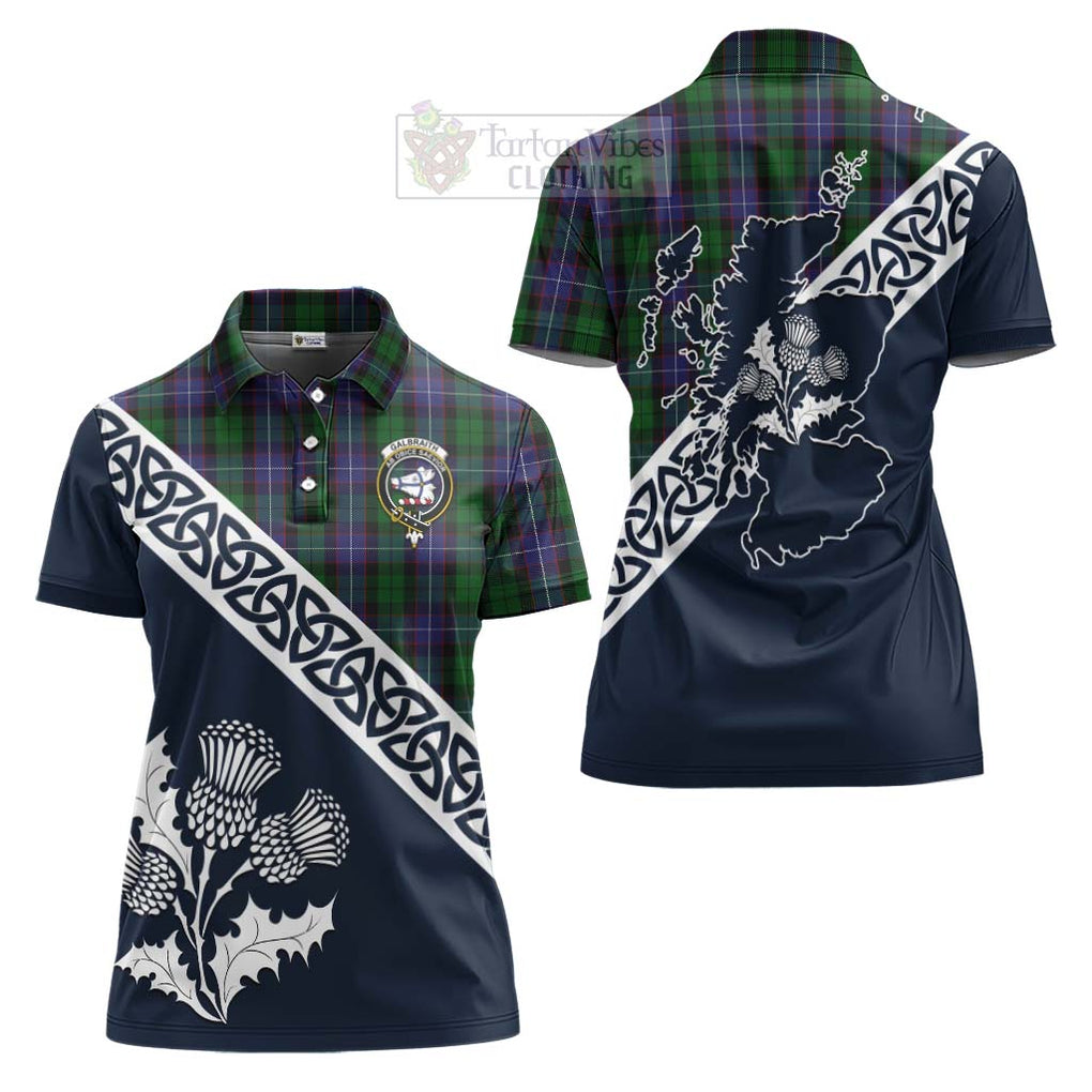 Tartan Vibes Clothing Galbraith Tartan Women's Polo Shirt Featuring Thistle and Scotland Map