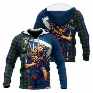Tartan Vibes Clothing Galbraith Tartan Family Crest Knitted Hoodie with Scottish Majestic Lion