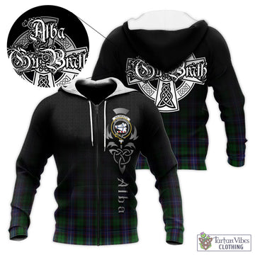 Galbraith Tartan Knitted Hoodie Featuring Alba Gu Brath Family Crest Celtic Inspired