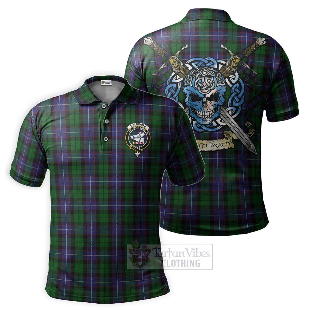 Tartan Vibes Clothing Galbraith Tartan Polo Shirt with Family Crest Celtic Skull Style