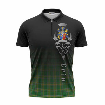 Galbraith Irish Clan Zipper Polo Shirt with Coat of Arms Erin Go Bragh Celtic Inspired