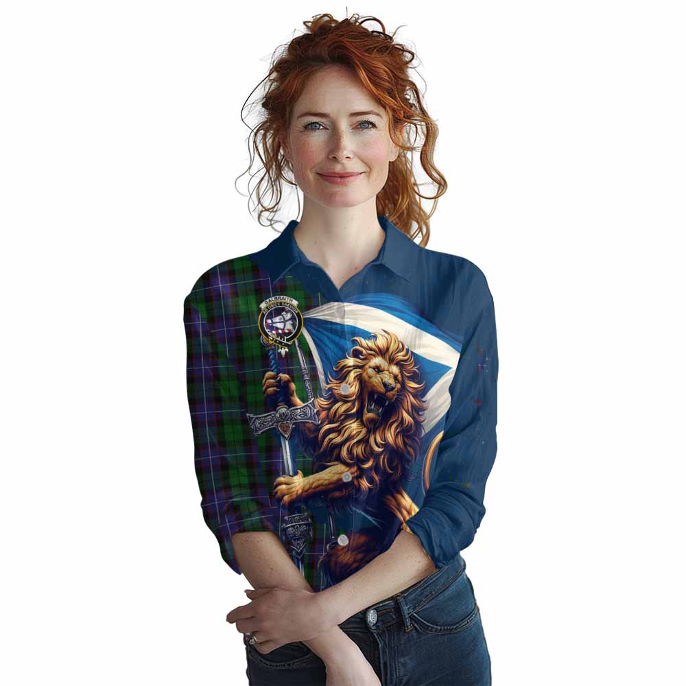 Tartan Vibes Clothing Galbraith Tartan Family Crest Women's Casual Shirt with Scottish Majestic Lion