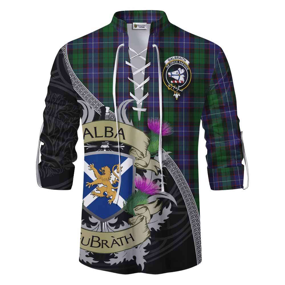 Tartan Vibes Clothing Galbraith Tartan Family Crest Ghillie Kilt Shirt Lion Rampant Royal Thistle Shield Celtic Inspired